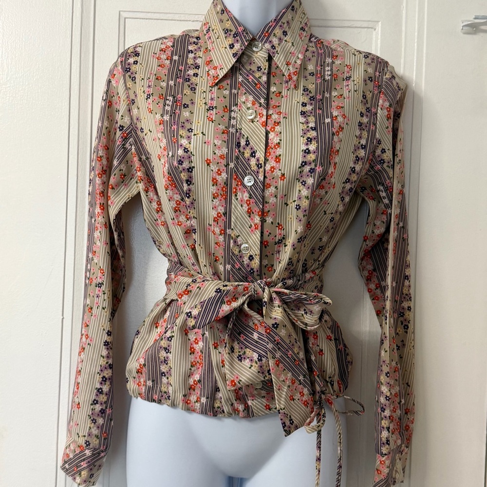 Vintage 60s 70s Terry Chicago Disco floral Photo Shirt Hippie Polyester